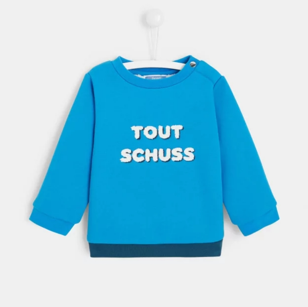 NWOT! Jacadi Paris Shearling Lined 'Tout Schuss' Graphic Sweater, Size 18mo